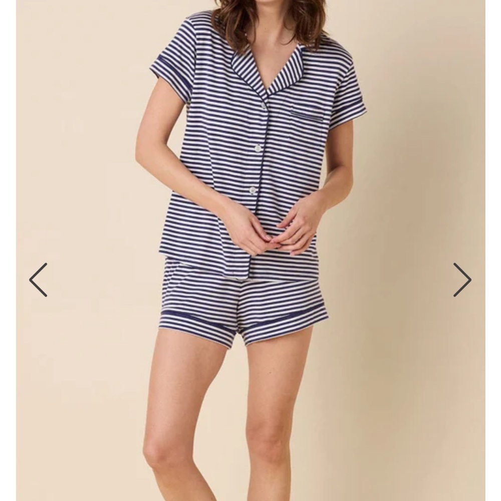 The cats pajamas Classic Navy Striped Women's Pajama Set shorts short sleeve